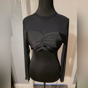 Unknown Brand Black Mesh And Rhinestone Cropped Top Size L